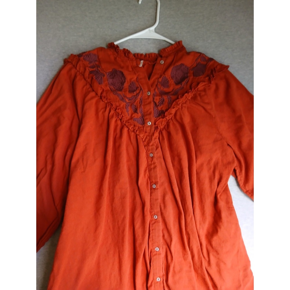 Free People Top Medium Embroidered Peasant Bohemian Cottage Core Fall Boho